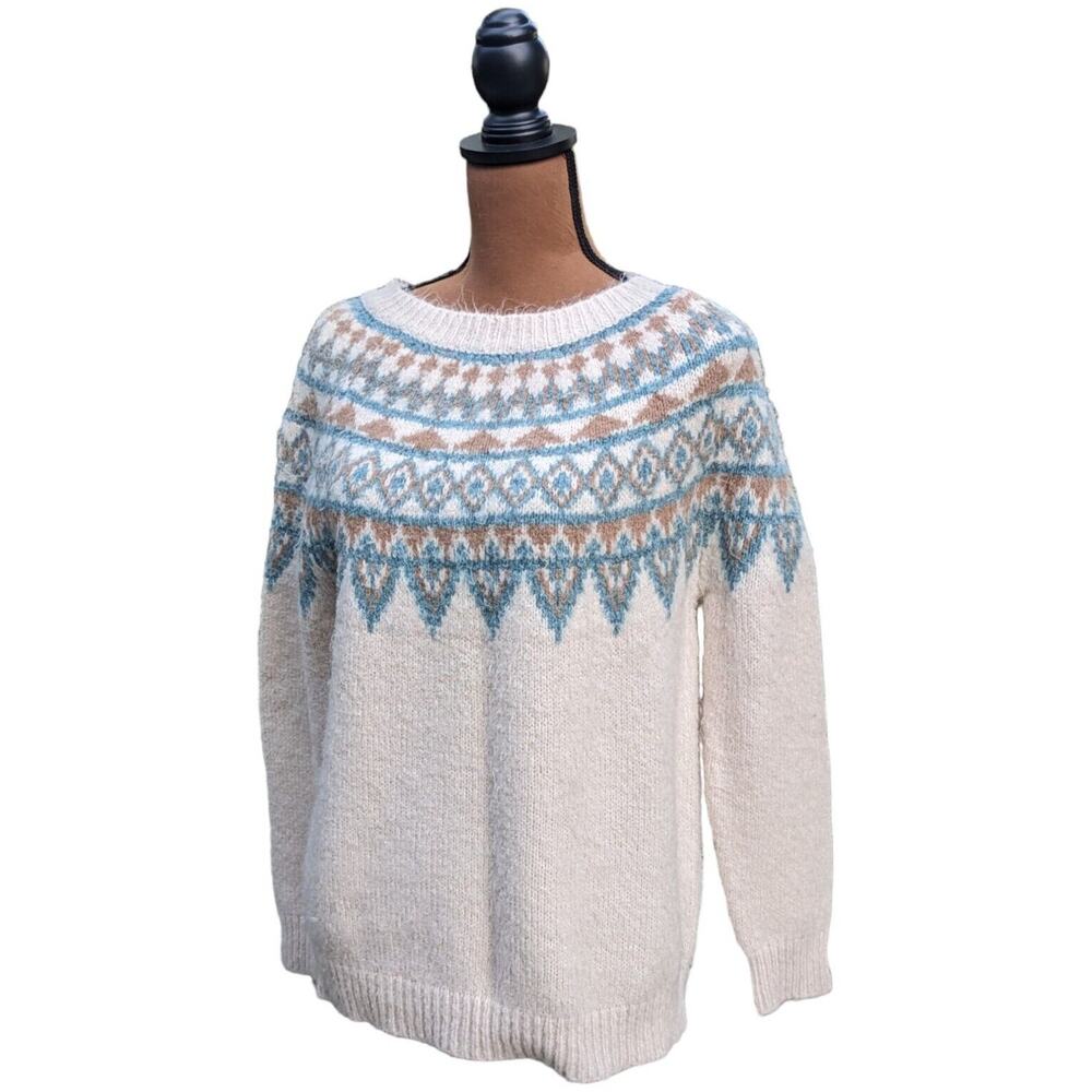 Y2K Fair Isle Sweater M Apres Ski Nordic Jumper Fuzzy VTG Anthropologie Luna Ivy